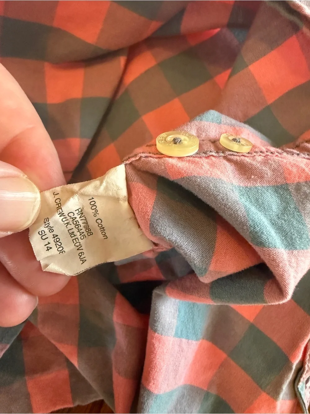 J. Crew Tailored Slim Fit Coral Pink and Blue Plaid Button-Down Shirt
